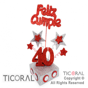 ADORNO ESCENOGRAFIA CUBITO 40 A�OS F/CUMPLE TEL 40 ROJO BASE PLATA x 1